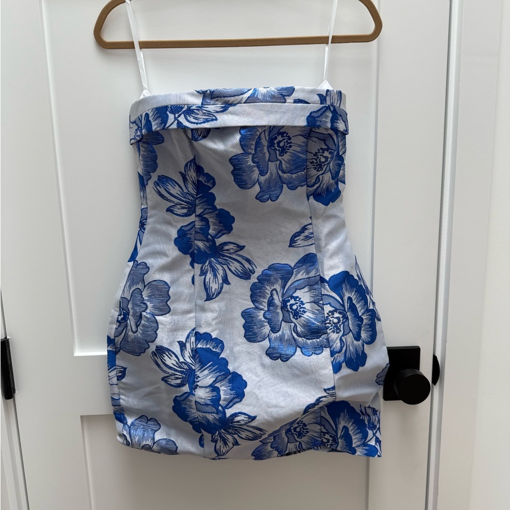 Strapless Blue Floral Dress